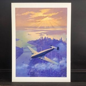 Print of Vintage Airplane over New York City
